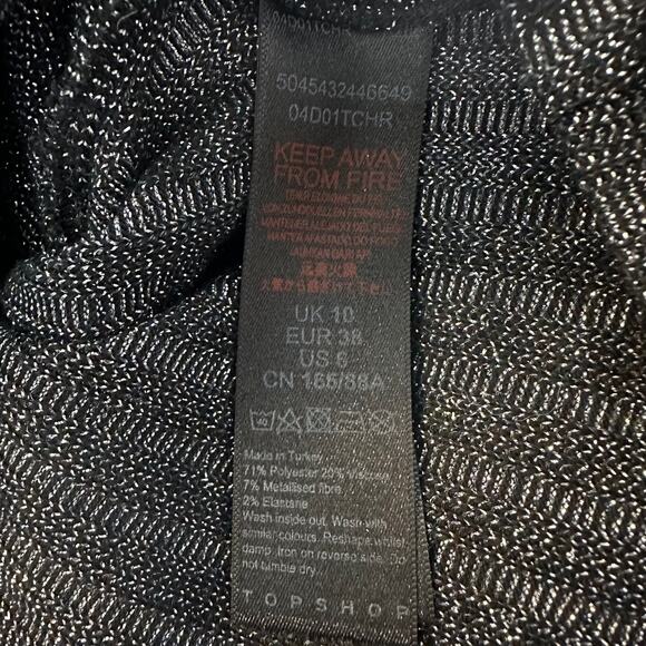 TOPSHOP Black Shimmer Front Cutout Sexy Lace Up Corset Long Sleeve Top 10 Large - Picture 7 of 7